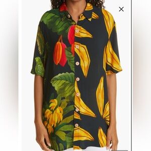 Farm Rio Mix Prints Oversized Camp Shirt cocoa forest